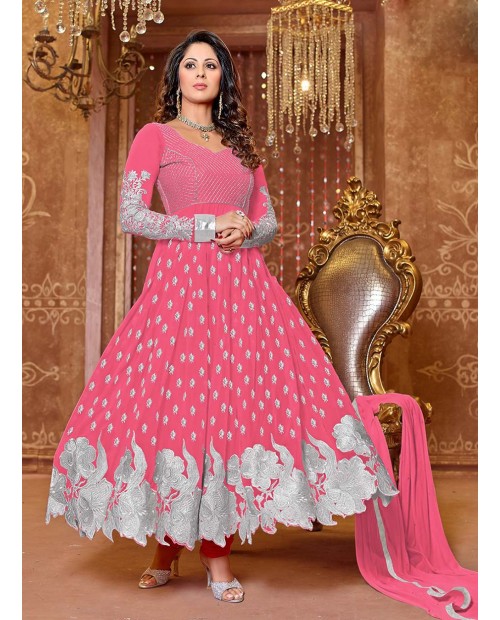 Pink Georgette Embroidered Ankle Length Anarkali Suit